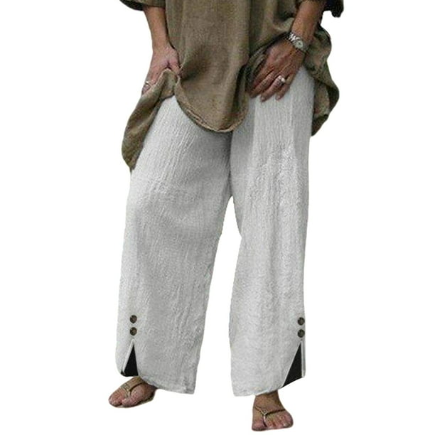 Women Cotton Linen Wide Leg Harem Pants Casual Beach Loose Palazzo Long Trousers